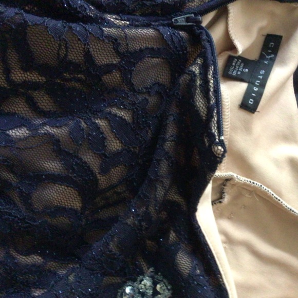 Navy blue and nude homecoming wedding reception party  dress - Picture 5 of 6